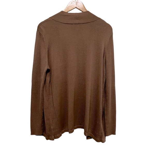 COLDWATER CREEK Silk Blend Long Line Open Cardigan In Mocha Size Large - Picture 2 of 7
